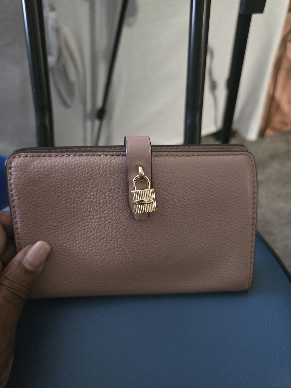 Michael Kors Mauve Pink Pebbled Leather Wallet with Gold Lock
